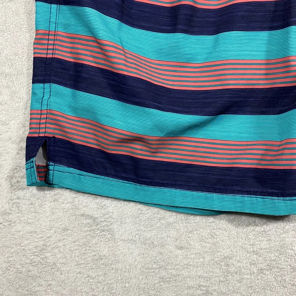 Speedo Mens‎ XXL Swim Trunks Navy Teal Coral Striped Board Shorts 7778207